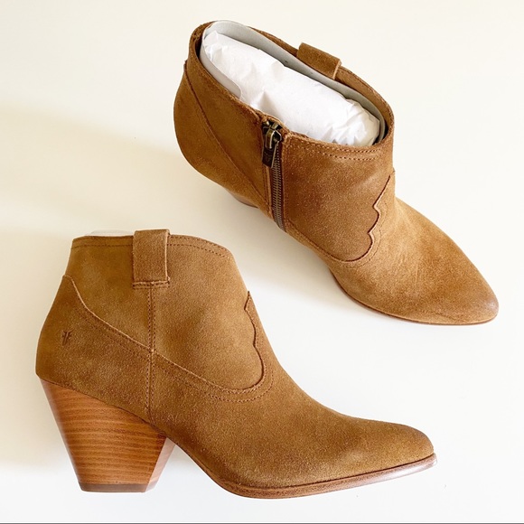 NIB Frye Reina Suede Heel Bootie Cognac camel Brown 10 - Picture 3 of 15